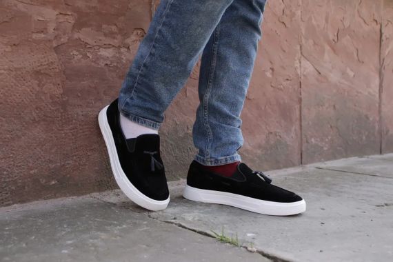 Стильные мужские лоферы из черной замши 43 размер | Зображення 5