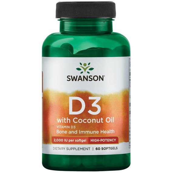 Витамин D Swanson Vitamin D3 with Coconut Oil High Potency 2000 IU 60 Softgels