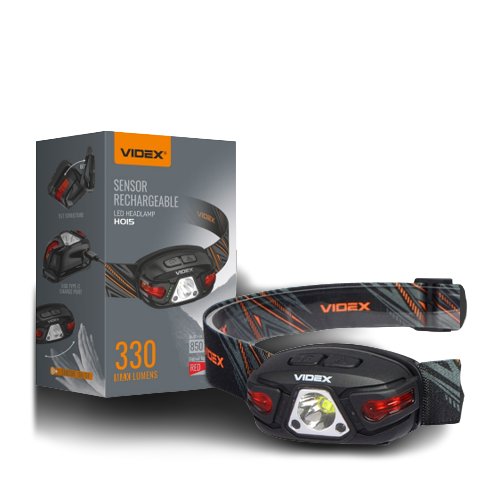 Ліхтарик LED налобний 330Lm 5000К чорний VLF-H015 Videx | Зображення 1