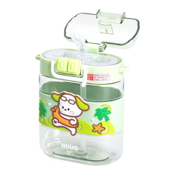 Пляшка для води дитяча з трубочкою та ремінцем 560 мл пляшечка для пиття в школу 15 см Зелена HP-14-36GR | Зображення 4