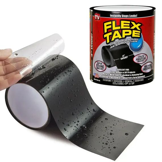 Водонепроницаемая изоляционная лента 200×10см, Flex Tape 2, Черный / Универсальный ремонтный скотч / Клейкая лента сверхпрочная | Зображення 6