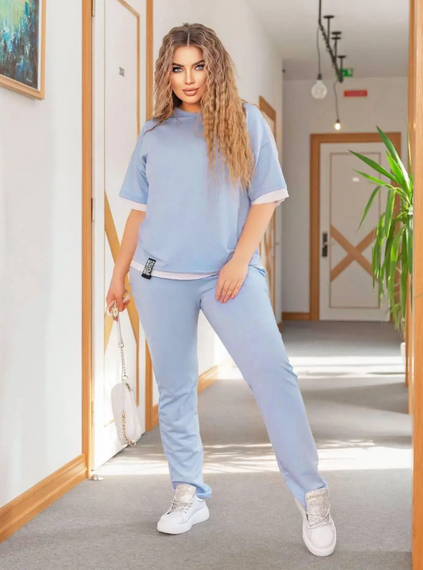 Женский летний спортивный прогулочный костюм футболка + штаны GF07925 размер 42/44, цвет голубой