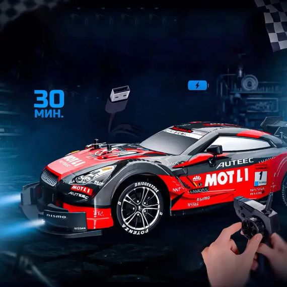Машинка на радіоуправлінні Nissan Motli 1:16, чорна-червона – дрифт-кар 4WD, до 30 км/год | Зображення 3