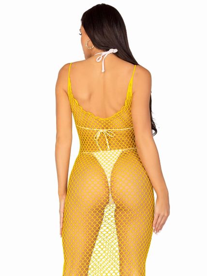 Длинное платье Leg Avenue в крупную сетку, желтое, One size sexstyle | Зображення 2
