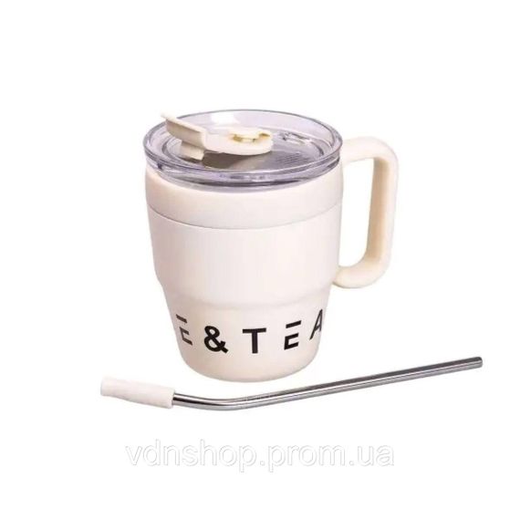 Термокружка Coffee & Tea с трубочкой бежевая HP-14-23BE | Зображення 1