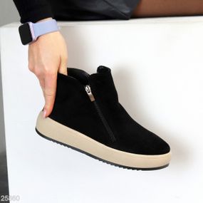 Лаконичные черные замшевые зимние ботинки на две молнии 37