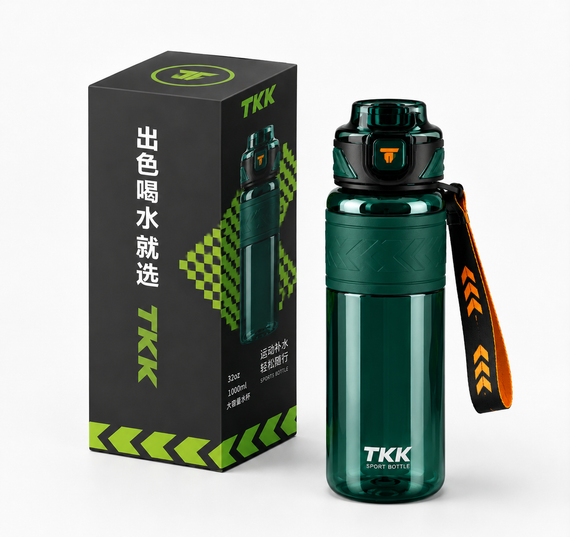 Пляшка спортивна TKK Tritan 1000 мл — Зелена, ударостійка, BPA-free, з ремінцем та відкидною кришкою | Зображення 6