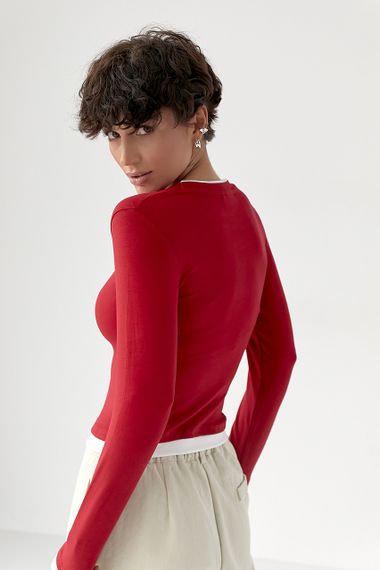 Жіночий двошаровий лонгслів - червоний цвет, ONE SIZE (є розміри) | Зображення 1