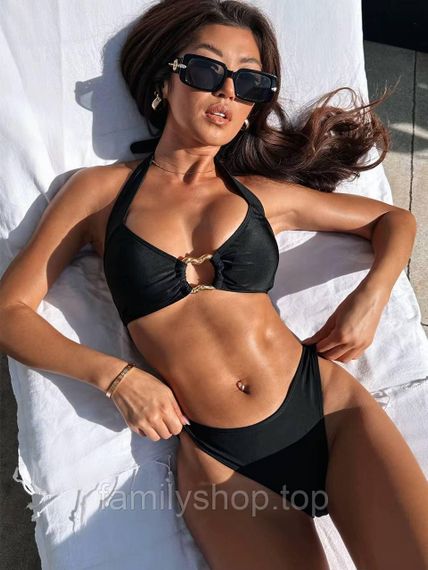 Женский раздельный купальник тройка 3 в 1 с юбкой бифлекс, MBк982, цвет черный, размер S | Зображення 1