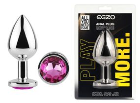 Анальна пробка з кристалом EGZO - Silver Round Plug Rose size M Sex Aura