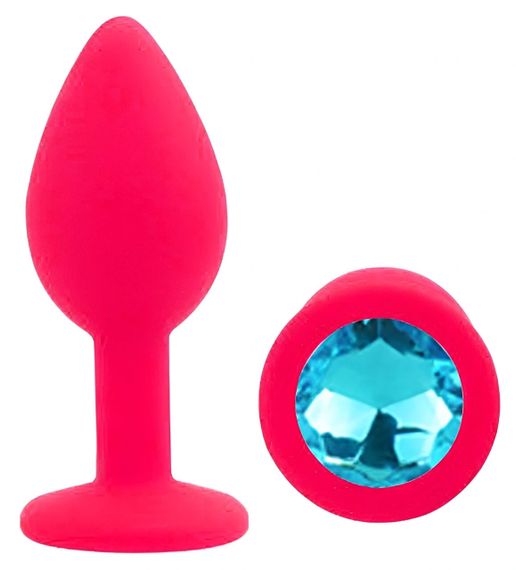 Анальная пробка EGZO Silicone Pink S, розовая силиконовая с кристаллом Aqua, гладкая Sex Aura | Зображення 1