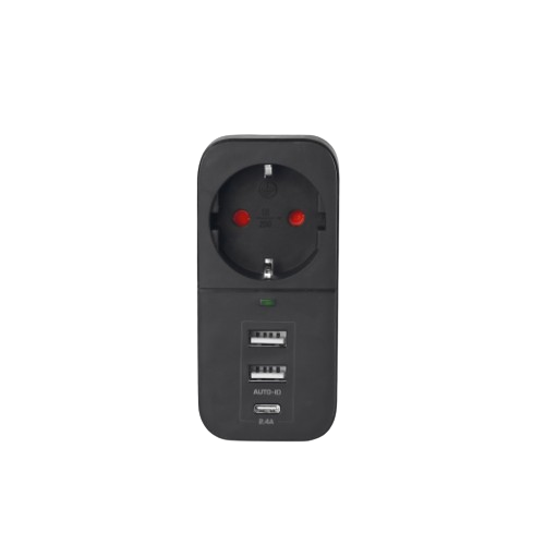 Мережевий адаптер 1 розетки/2USB-A/1Type-C із заземленням чорний VF-AD1G2U1C-B Oncord Videx | Зображення 1