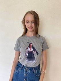 Жіноча сіра патріотична футболка "Чорнобаївка"