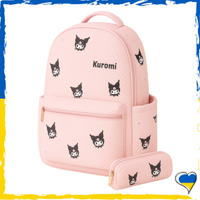 Рюкзак с пеналом для девочек розовая плащевка с котиками 45х30х10см