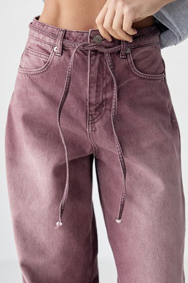 Кольорові джинси Baggy на зав'язках - бордо цвет, 38р (є розміри) | Зображення 3