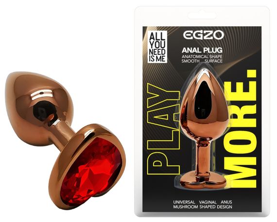 Анальная пробка с кристаллом EGZO - Dark Gold Heart Plug Red, size S Sex Aura