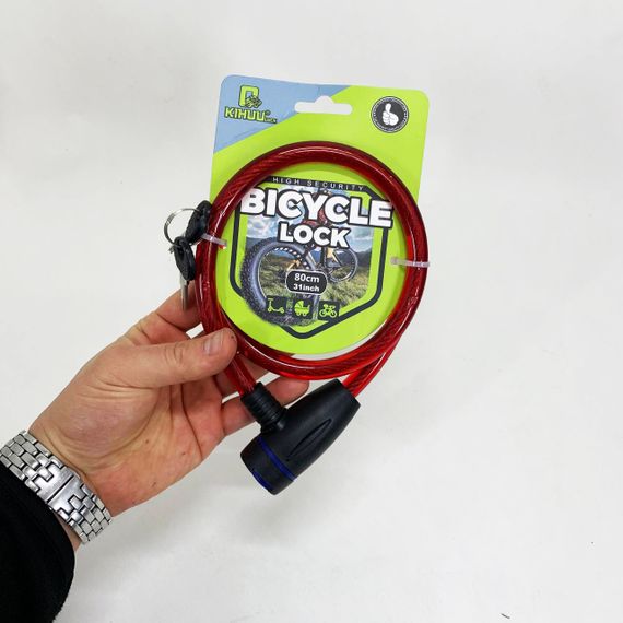 Замок велосипедный KIHUU LOCK 187, 12*80 тросовый, 2 ключа. Цвет: красный TF-20