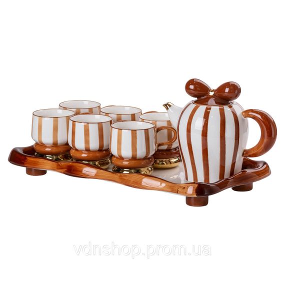 Чайний набір на 6 персон із порцелянаовою підставкою, шоколад HP-15-29 | Зображення 5