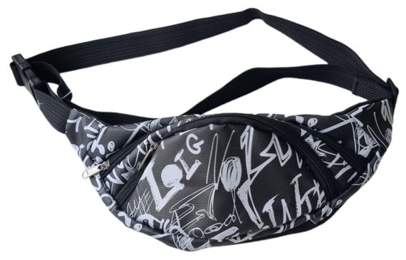 Сумка поясна бананка 4Profi з принтом "Чорно-білі букви" з двома відділеннями