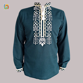 Рубашка Украинская вышиванка  31989 цвет зелёный размер L/XL