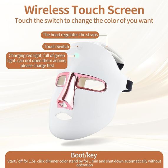 Беспроводная LED-маска для лица, 7 цветов, антивозрастной уход, омоложение, осветление кожи, 270 LED | Зображення 5