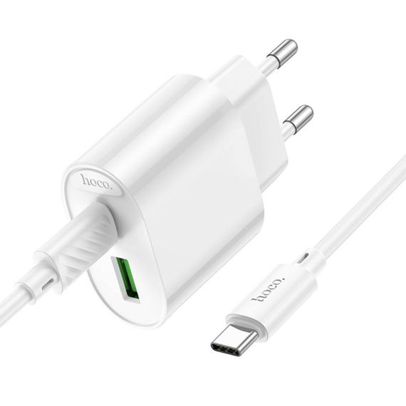 Мережевий зарядний пристрій Hoco C109A USB + Type-C та кабель Type-C to Type-C 20W | Зображення 4