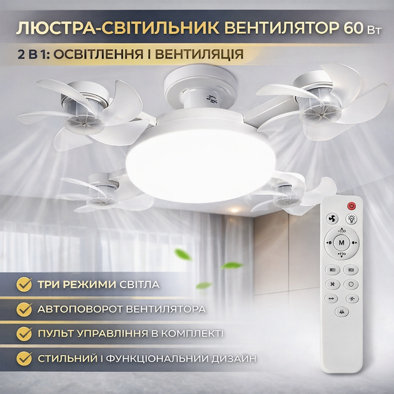 Светодиодная потолочная люстра-вентилятор AY1053 / LED лампа с вентилятором в патрон / Потолочный светильник-вентилятор 60W