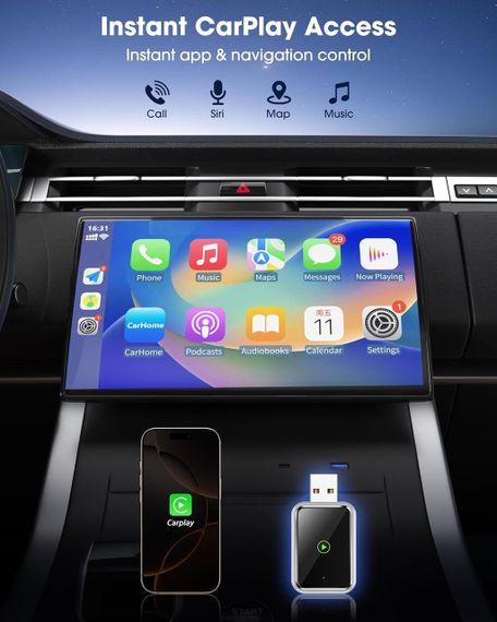 CarPlay бездротовий адаптер для iPhone, перетворення дротового карплей у бездротовий, iOS 12+, USB Type-C для айфону | Зображення 2