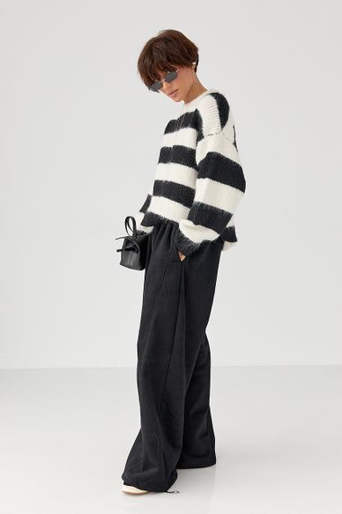 Теплий светр оверсайз у смужку - молочний цвет, ONE SIZE (є розміри) | Зображення 2