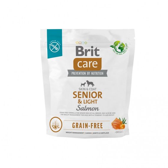 Корм сухий Brit Care Dog Grain-free Senior and Light для старіючих собак беззерновий з лососем 1 кг