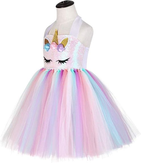 Платье единорога для девочки 7–8 лет праздничное с радужной объемной юбкой, обручем, наряд на день рождения | Зображення 2