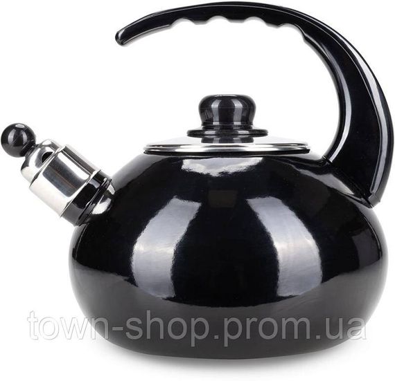 Чайник эмалированный Kamille "Boiling Water" 2.5л со свистком, черный глянец KM-1039A