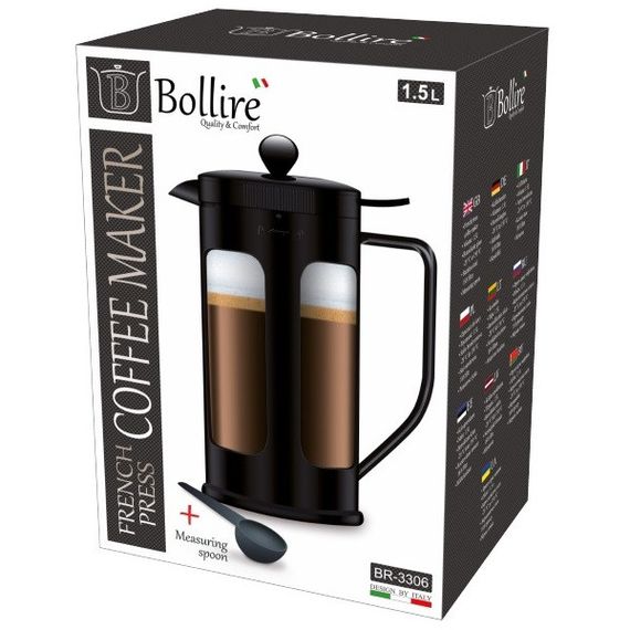 Френч-пресс 1.5 л Bollire BR-3306 стеклянный заварник для чая и кофе | Зображення 5