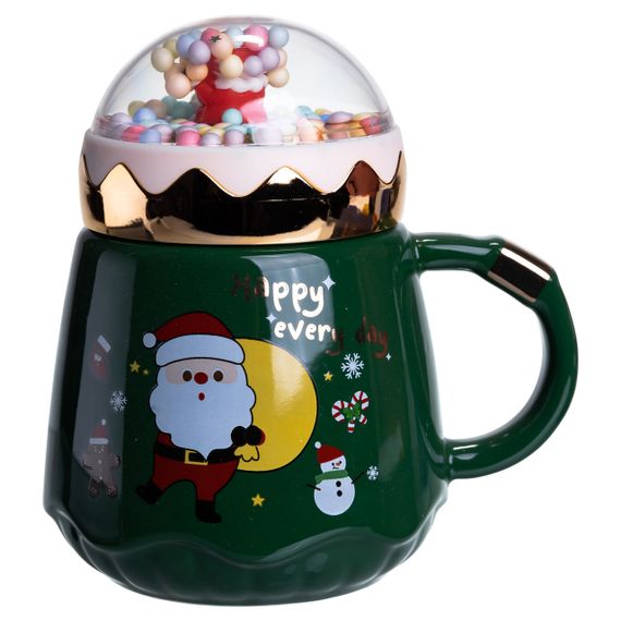 Чашка фарфоровая с крышкой Christmas 400 (мл) Зеленый Yiwu FM-CS-41A