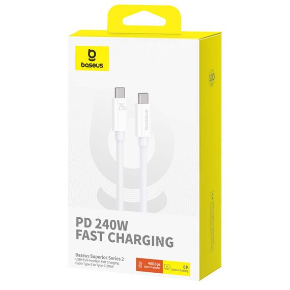 Дата кабель Baseus Superior Series 2 USB4 Full-Function Type-C to Type-C 240W (1m) (P10365200211) Moon White | Зображення 5