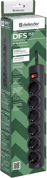 Мережевий фільтр живлення Defender 153, 3 m, 6 роз, black (99495) | Зображення 1