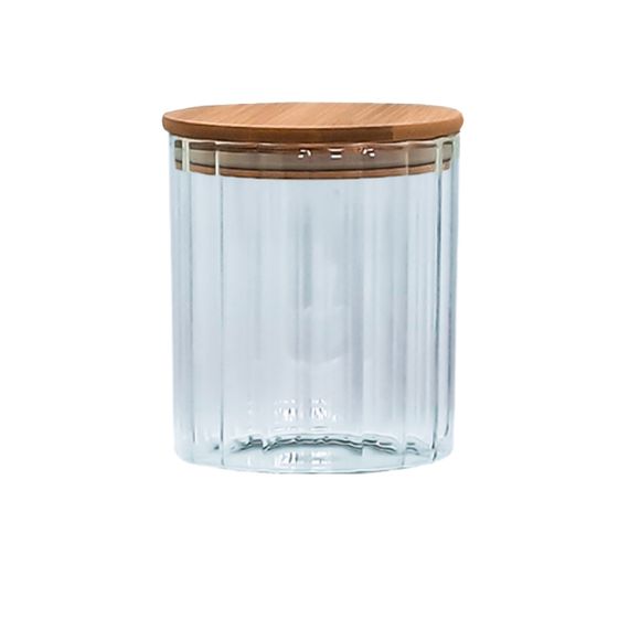 Емкость стеклянная с деревянной крышкой (круглая полосатая) VT-7607 Vittora 700 мл