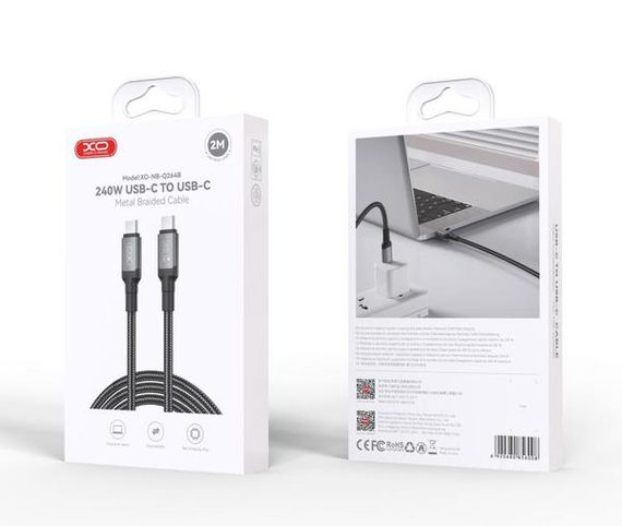 Кабель XO NBQ264A High Power Braided Type-C to Type-C - 240W - 2m Black | Зображення 7