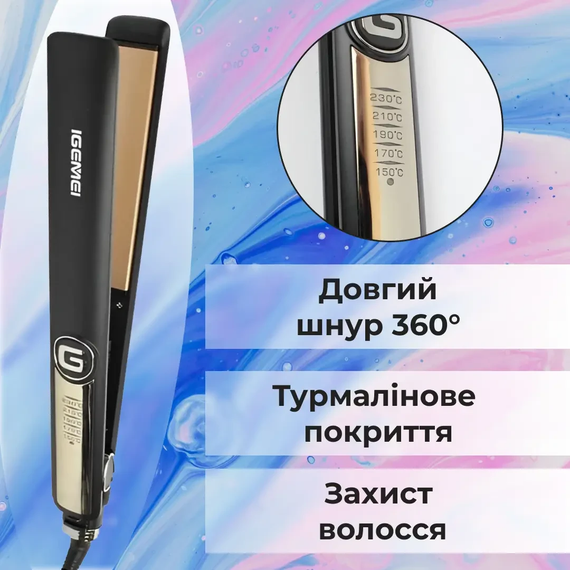 Утюжок для волос Gemei GM-416 с турмалиновым покрытием черный | Зображення 3