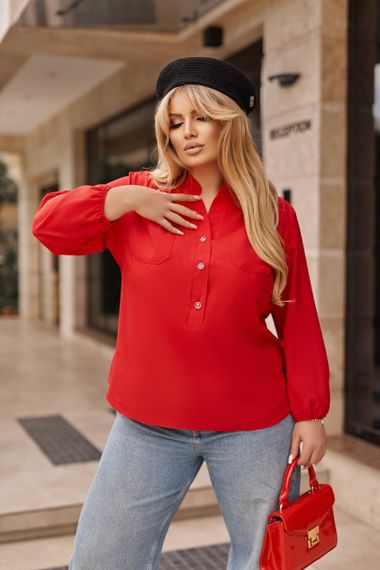 Женская легкая блуза из софта с рукавами на резинке GF4300 цвет красный, размер 46/48 | Зображення 5