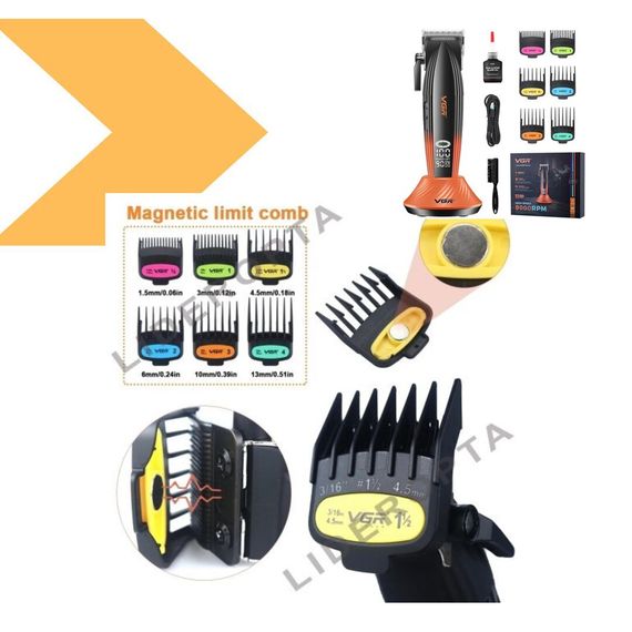 Машинка для стрижки VGR V-196 GOLD з акумулятором, 6 насадками та LED-дисплеєм (47865- V‑889C_1342) | Зображення 4