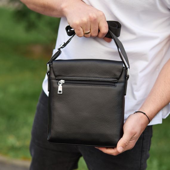 Шкіряна чоловіча сумка-месенджер через плече чорна Tiding Bag 56230 | Зображення 2