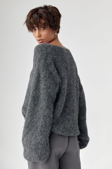 Мохерова кофта з V-подібним вирізом - темно-сірий цвет, ONE SIZE (є розміри) | Зображення 1