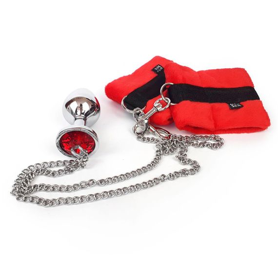 Наручники з металевою анальною пробкою Art of Sex Handcuffs with Metal Anal Plug size M Red Sex Aura | Зображення 1