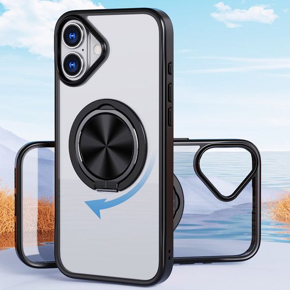 TPU+PC чохол Metal Ring with MagSafe для Apple iPhone 16 (6.1") Чорний | Зображення 3