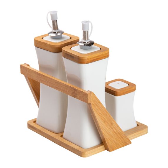 Набор для специй фарфоровый 4 предмета на бамбуковой подставке HP-1221 | Зображення 4