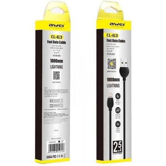Кабель usb awei cl-63 lightning черный