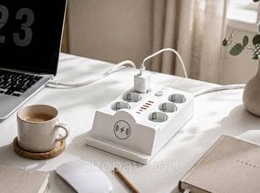 Мережевий подовжувач/фільтр/розветлювач з бездротовою зарядкою (Q380/PNS-08) (5м, LED, 6-220V, 4-USB, 2-PD (Type-C)