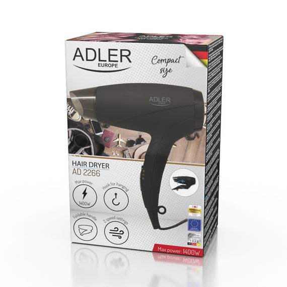 Фен для волосся Adler AD 2266, 1400 Вт, складна ручка, дорожній, концентратор, гумований корпус | Зображення 8