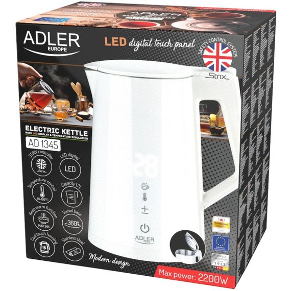 Електрочайник Adler AD 1345 white 1850-2200Вт/ 1.7л/ STRIX/ встановлення температури/ | Зображення 4